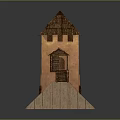 Medieval Brick Red Fortress Tower With Wooden Roof Galleries Green Grass Slopes And Arched Door