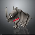 3D Cartoon Rhinoceros Model With Gray Body Open Mouth Large Horn And Shiny Floor