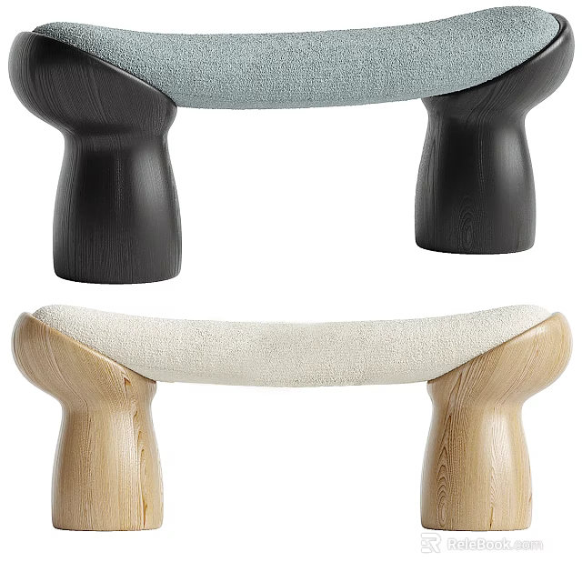 Stylish Modern Stools With Black Light Wooden Legs And Light Blue Beige Cushions 3d model 