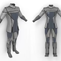 Gray And Blue Spliced Functional One Piece Jumpsuit With Front And Side Views 3d model