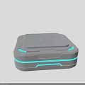 Gray Square Electronic Appliance With Blue Glowing Edges And Modern Design
