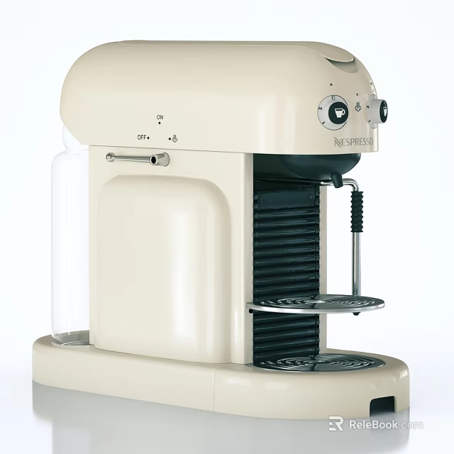 Cream Colored Retro Modern Espresso Coffee Machine with Classic Controls and Lever 3d model 