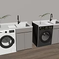 Modern Laundry Units With Washing Machines Sink Faucet And Green Plants