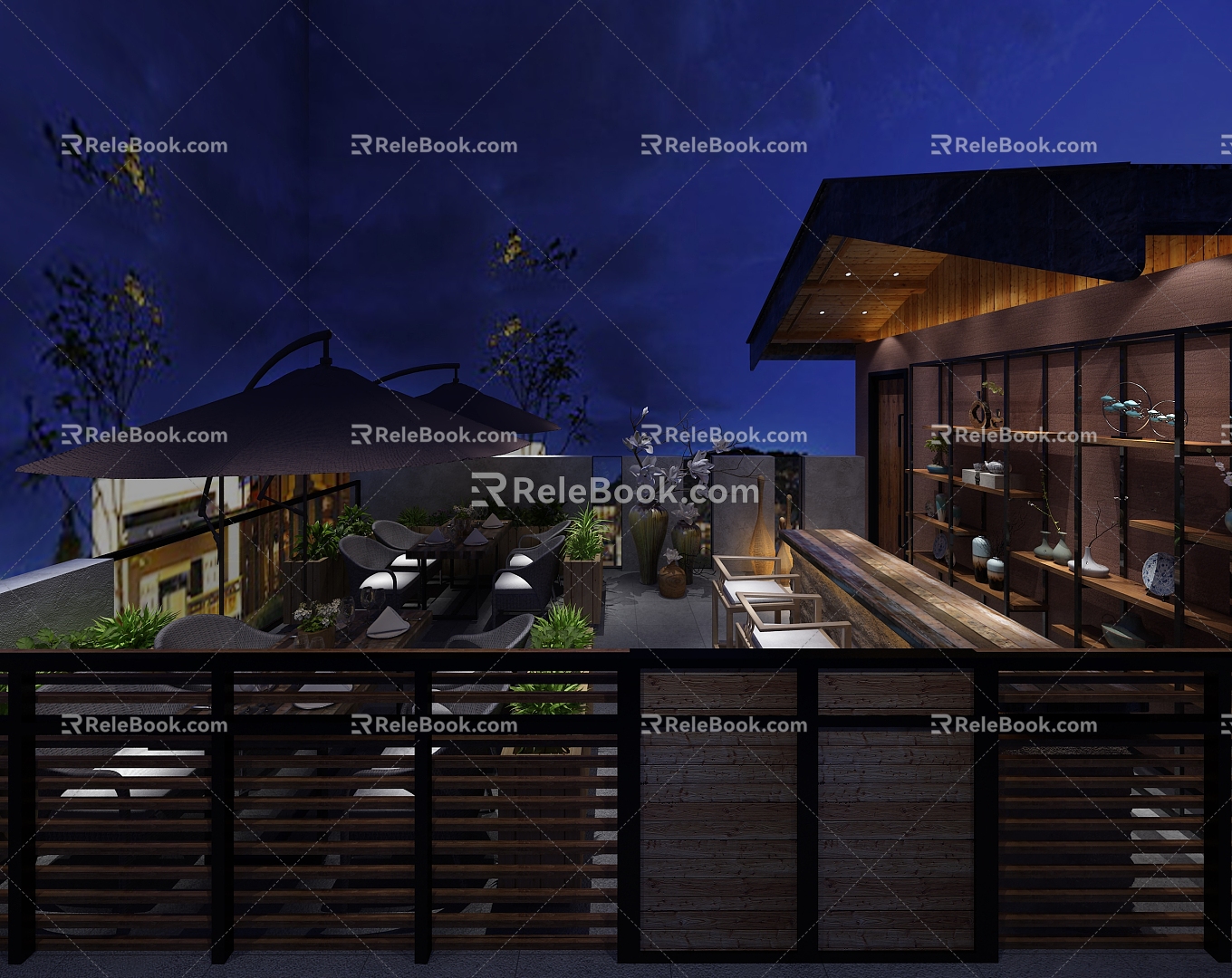 New Chinese Night View Terrace 3d model