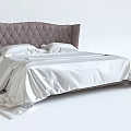 Modern Double Bed With Tufted Gray Headboard And Silky White Bedding 3d model