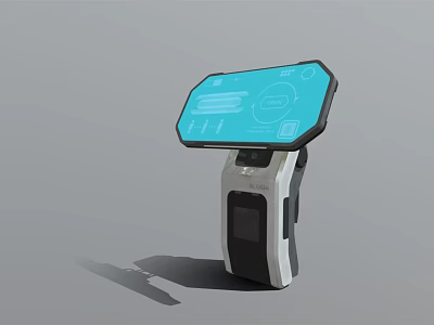 Interactive Digital Terminal With Blue Touchscreen Interface And White Black Stand 3d model