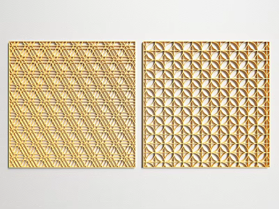 Golden Geometric Carved Patterns On Decorative Square Panels With Different Designs 3d model