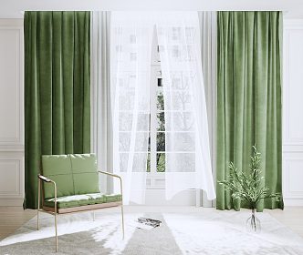 Modern Curtain Home Curtain Dark Green Curtain Gauze Curtain 3d model