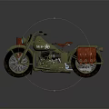Vintage Olive Green Motorcycle With Red Seat Red Saddlebags And Star Emblem