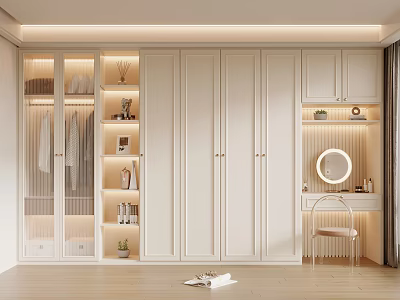 Modern Luxury Wardrobe Interior Design With Glass Doors Open Closet And Vanity Lights 3d model