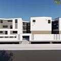 Modern White Multi Storey Building With Gray And Wooden Facade Elements 3d model