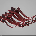 Elegant Red Ceiling Drapery With Flowing Hanging Decorative Ribbons And Wavy Design 3d model