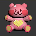 Pink Cartoon Teddy Bear Toy With Yellow Heart Belly And Paws On Black Background