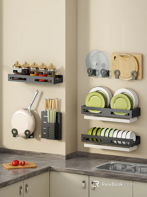 Kitchen Wall Hooks Organize Cookware Plates And Utensils 3d model 