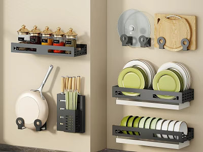 Kitchen Wall Hooks Organize Cookware Plates And Utensils 3d model