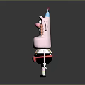 Pink Game Movie Character With Big Ears Blue Hat Curly Hair And Colorful Suspenders