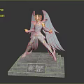 Prince Saint Statue Featuring Divine Blue Wings And Golden Armor On Stone Pedestal
