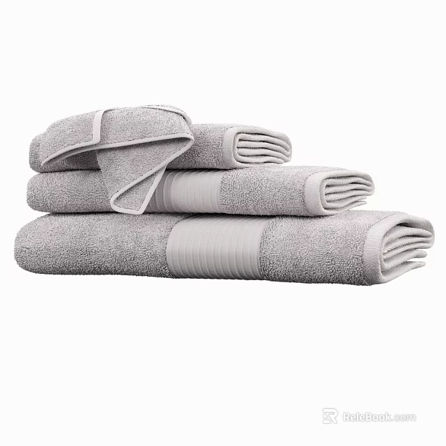 Soft Gray Towels Folded and Stacked as High Quality Bathroom Essentials 3d model