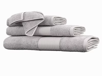 Soft Gray Towels Folded and Stacked as High Quality Bathroom Essentials 3d model