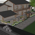 Rural Self Built House With Traditional Tiled Roof Courtyard And Stone Path