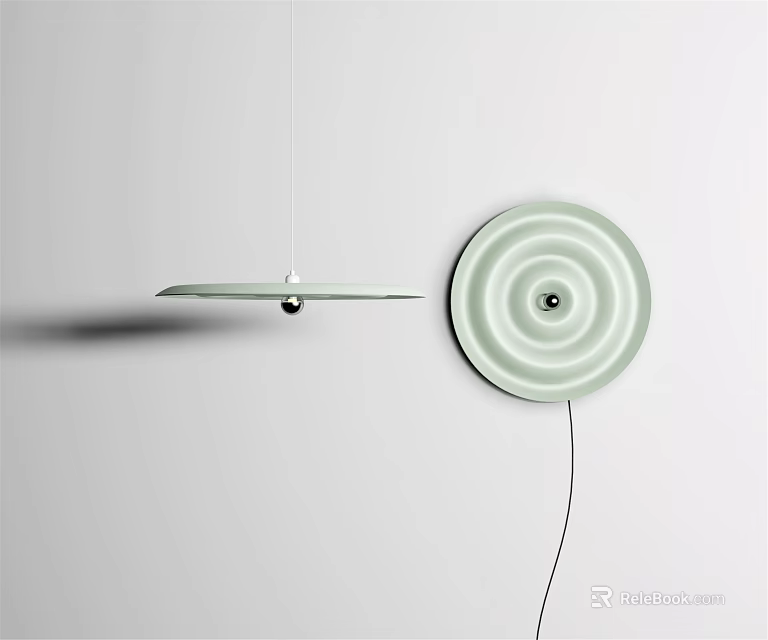 Modern Lighting Combination Featuring Flat Disc Pendant Light and Circular Wall Lamp with Concentric Patterns 3d model 