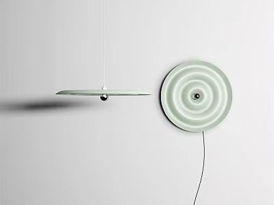 Modern Lighting Combination Featuring Flat Disc Pendant Light and Circular Wall Lamp with Concentric Patterns 3d model