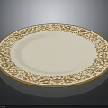 Elegant White Dinner Plate With Gold Floral Pattern And Classic Design 3d model