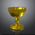 Golden Trophy Design With Shiny Surface Red Accents And Pedestal Base