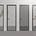 Contemporary Interior Doors With Glass Panels Black Frames And Various Textures 3d model