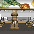 Modern Supermarket Interior Design With Wooden Shelves Display Counters And Watercolor Paintings
