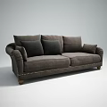 Dark Gray Fabric Two Seater Sofa With Studded Trim Wooden Legs And Cushions