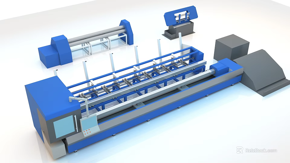 Modern Blue Industrial Equipment With Conveyor System And Control Panel 3d model 