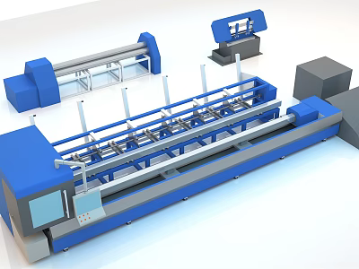Modern Blue Industrial Equipment With Conveyor System And Control Panel 3d model