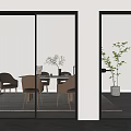 Sliding And Hinged Fluted Glass Doors With Black Frames In Modern Interior 3d model
