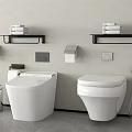 Modern Bathroom Interior With Two White Toilets Towel Racks And Toilet Paper Holders