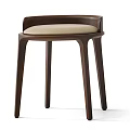 Modern Minimalist Stool With Wooden Legs Curved Backrest And Beige Cushioned Seat