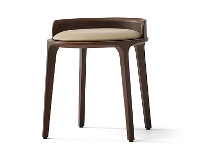 Modern Minimalist Stool With Wooden Legs Curved Backrest And Beige Cushioned Seat 3d model