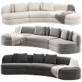 Neutral Tones Curved Sectional Sofa With Plush Cushions And Throw Blanket