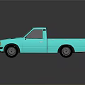 Light Blue 3D Rendered Pickup Truck With Open Bed Black Wheels And Reflective Dark Background