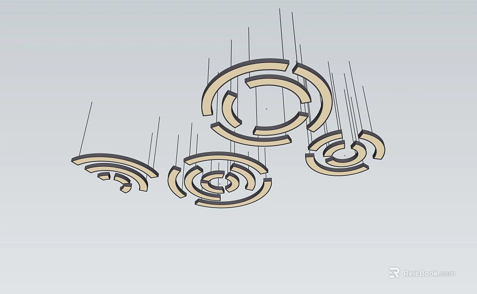 Modern Circular Chandelier Design With Multiple Hanging Rings And Suspended Structure 3d model 