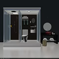 Modern Shower Sauna Bathroom Interior With Glass Enclosure Toilet Sink And Towels
