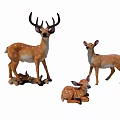 Set of Deer Figurines with Adult Doe Fawn and Twig Base Decoration