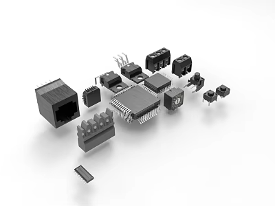 Essential Industrial Equipment Electronic Components Featuring Black Connectors Heat Sinks And Chips 3d model