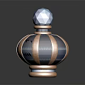 Decorative Blue Perfume Bottle With Gemstone Top And Gold Stripes Design