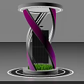 Display Shelf With Spiral Pink White Design Top Lighting Bottom Green Plants Black Grid