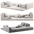 Light Gray Modern Modular Sectional Sofa With Soft Cushions And Throw Blanket 3d model