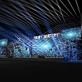 20th Art Festival Stage With Blue Lighting LED Screens Fireworks Effects And Performers