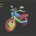 Colorful 3D Toy Motorcycle Model With Blue Body Yellow Handlebars Green Headlight And Pink Accents