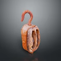 Vintage Rusty Metal Pulley With Curved Hook And Open Frame 3d model