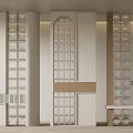 Modern Interior Partition Featuring Laser Cut Geometric Patterns And Light Wood Finish 3d model
